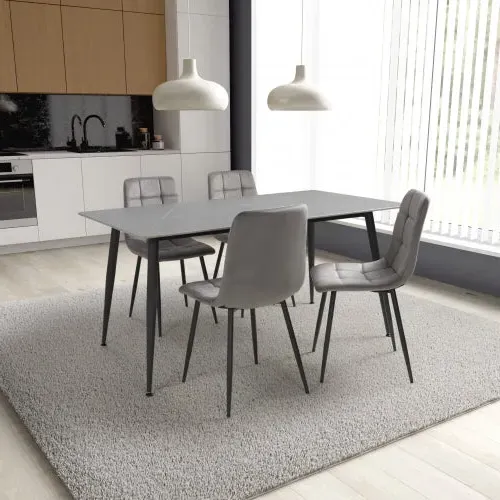 5-Piece Dining Set with Table - Grey, Ceramic