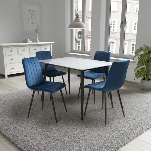 5-Piece Dining Set with Table - White, Ceramic