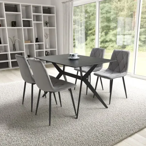 5-Piece Dining Set X-Frame - Grey, Velvet