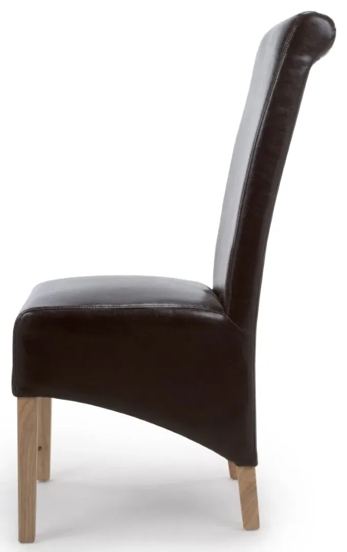 6-Pack Dining Chairs Roll Back - Brown, Leather