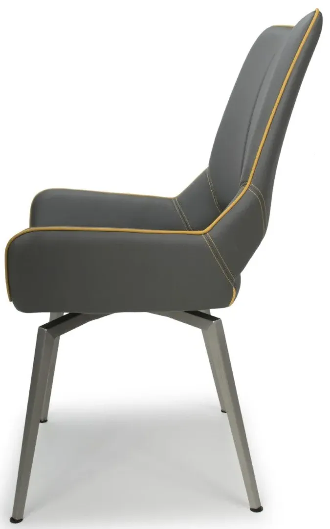 6-Pack Swivel Dining Chairs - Grey, Leather Effect