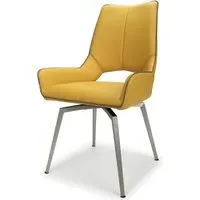 6-Pack Swivel Dining Chairs - Yellow, Leather Effect