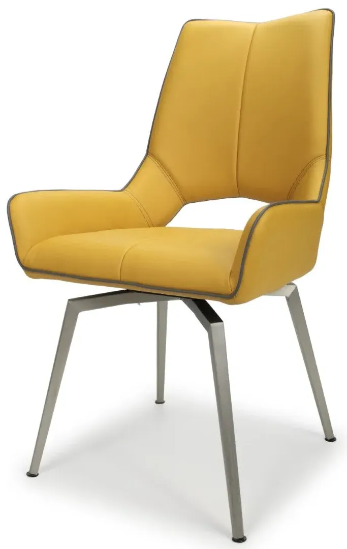 6-Pack Swivel Dining Chairs - Yellow, Leather Effect