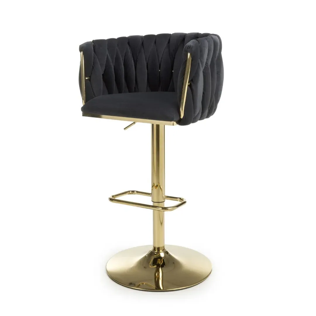 Adjustable Bar Stool with Armrests - Black, Velvet