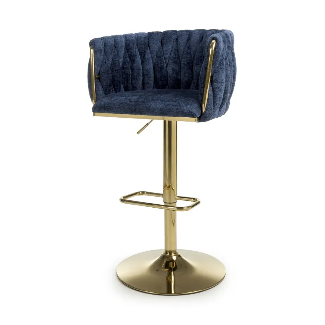 Adjustable Bar Stool with Armrests - Blue, Textured image