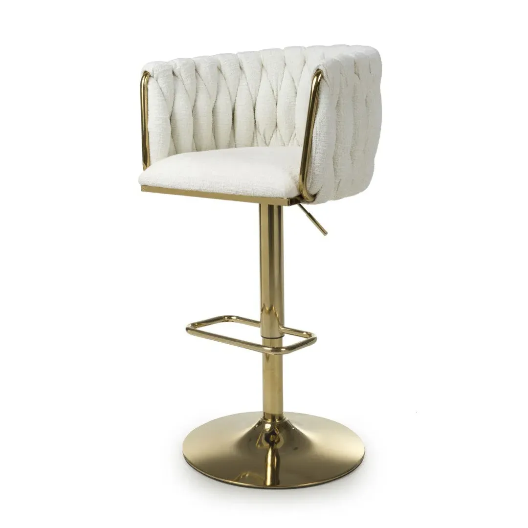 Adjustable Bar Stool with Armrests - Cream, Textured