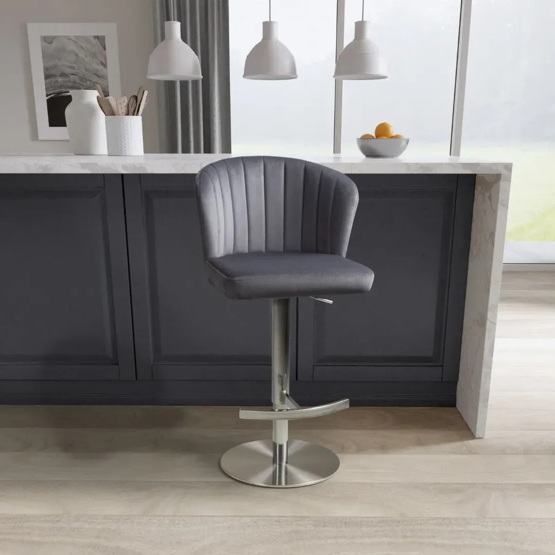 Adjustable Bar Stool with Swivel - Grey, Velvet image