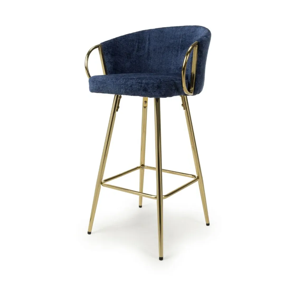 Bar Stool with Gold Frame - Blue, Brushed Velvet image