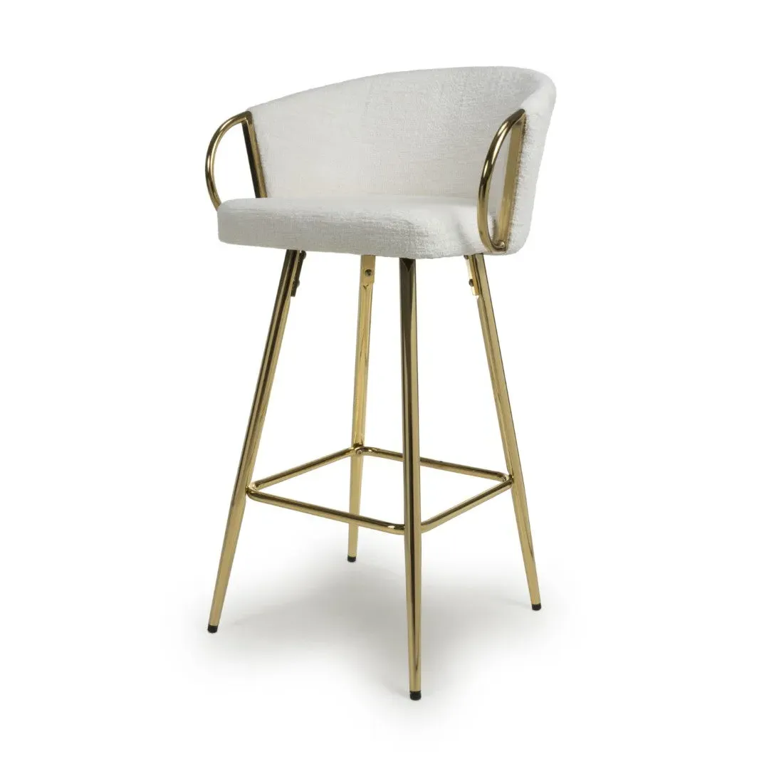 Bar Stool with Gold Frame - Cream, Brushed Velvet