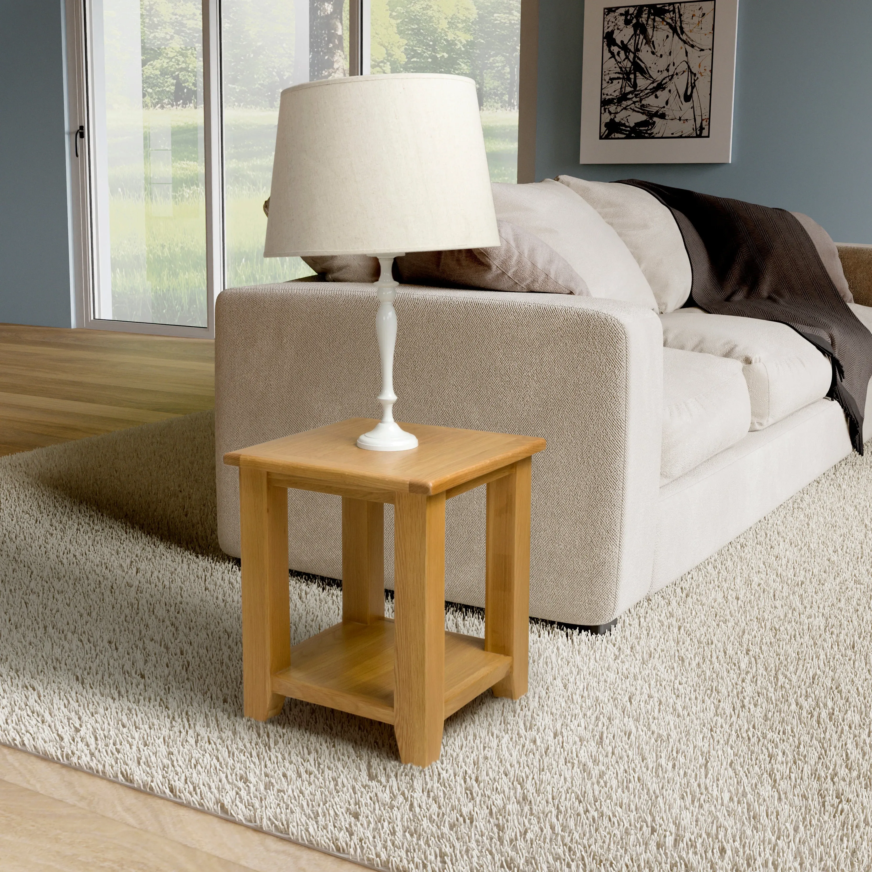 End Table with Storage Shelf - Oak, Solid Wood image