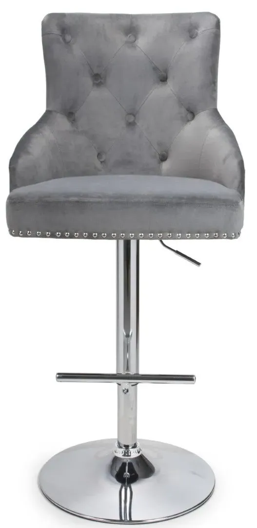 Height Adjustable Bar Stool - Grey, Velvet image