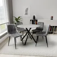 Round Dining Set with 4 Chairs - Grey, Glass