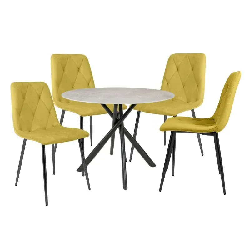 Round Dining Set with 4 Chairs - Grey, Glass