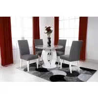Round Dining Set with 4 Chairs - Grey, Marble