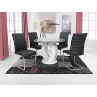Round Dining Set with 4 Chairs - Grey, Marble