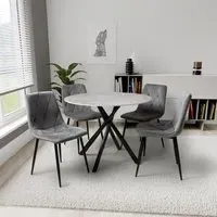 Round Dining Set with 4 Chairs - White, Glass