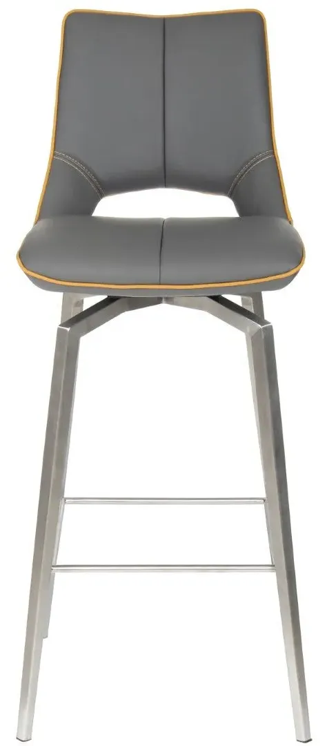 Swivel Bar Chair with Tripod Base - Grey, Leather image