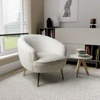 Tub Chair with Metal Legs - Cream, Boucle