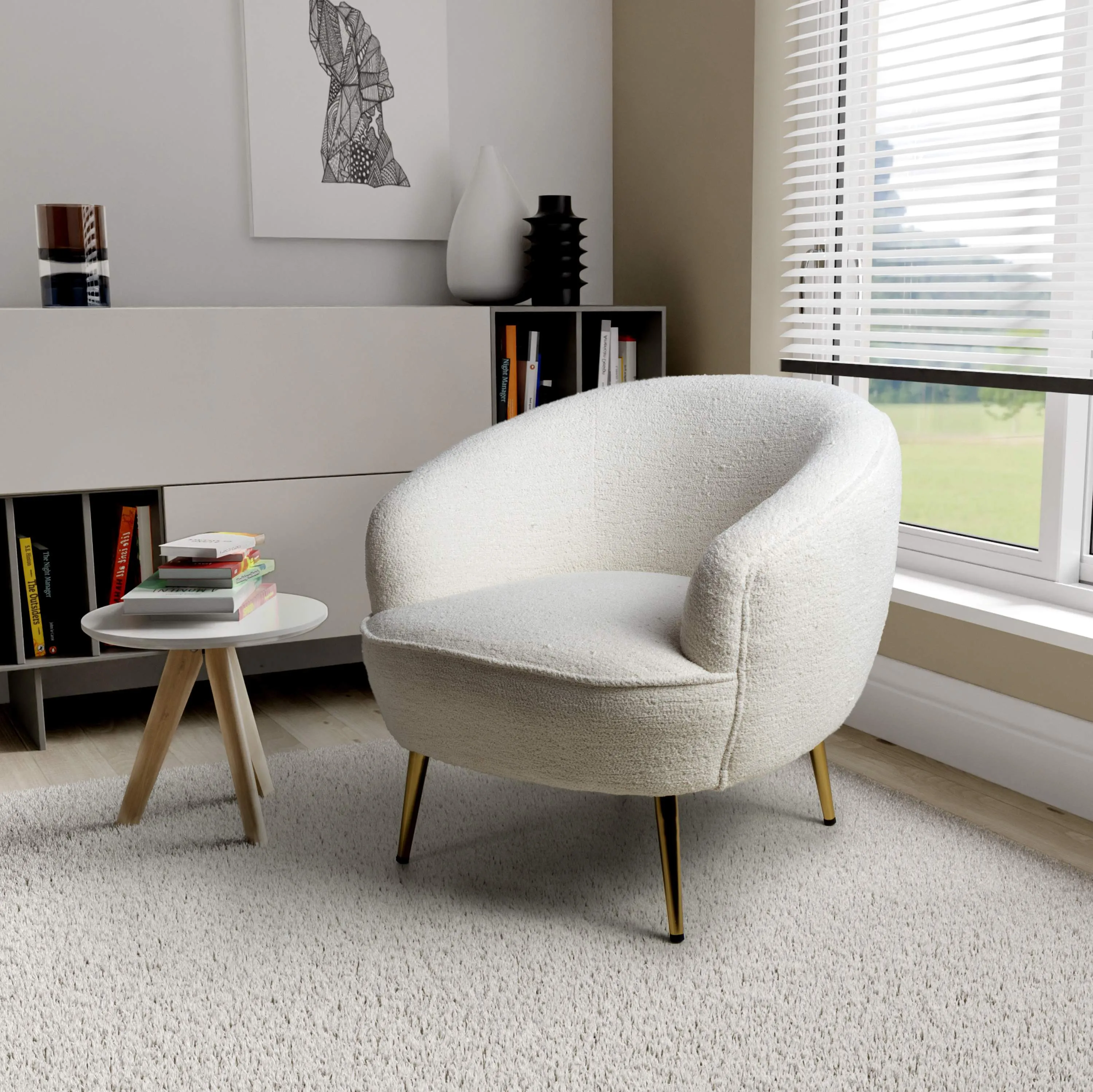 Tub Chair with Metal Legs - Cream, Boucle image