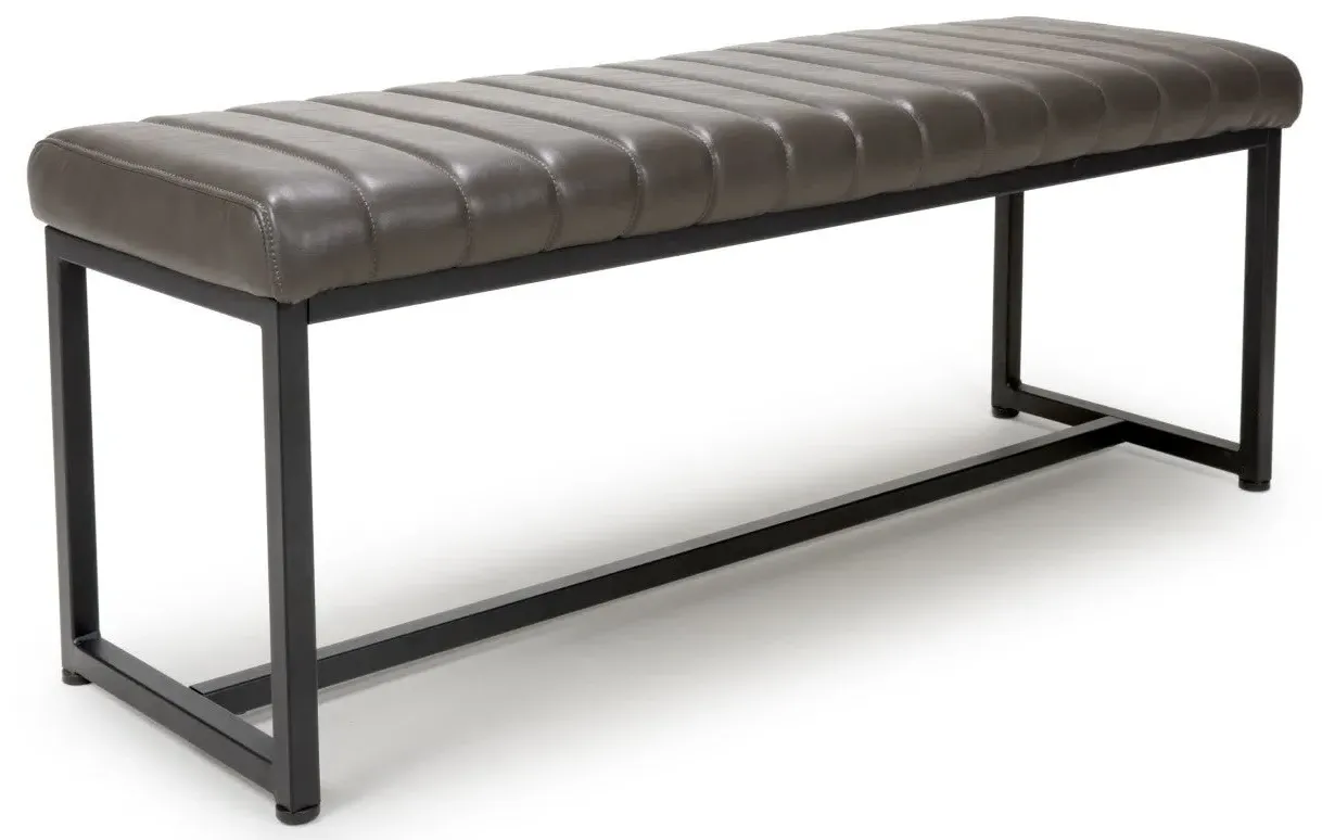 Upholstered Bench with Metal Legs - Grey, Leather image