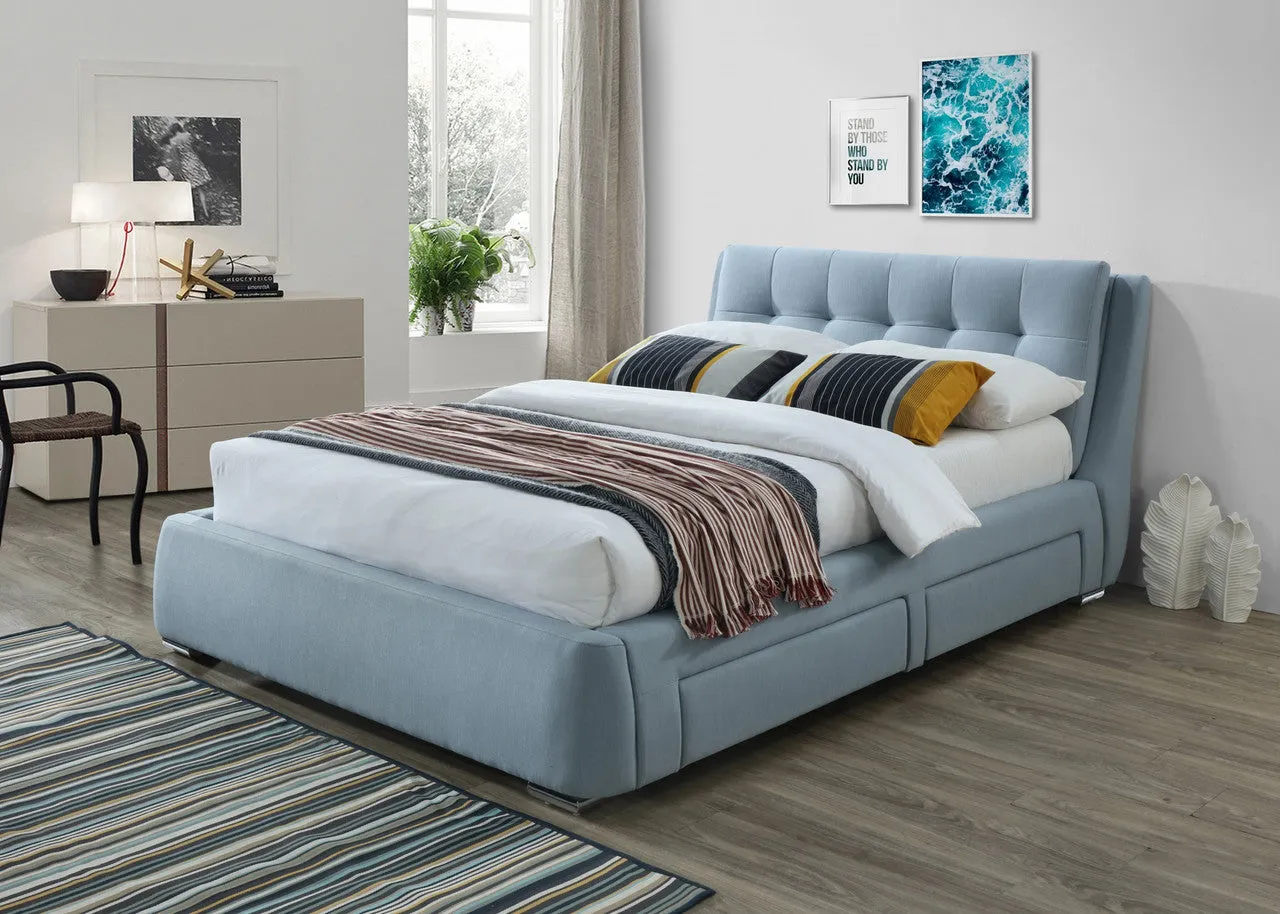 Double Bed with 4 Drawers - Blue, Fabric