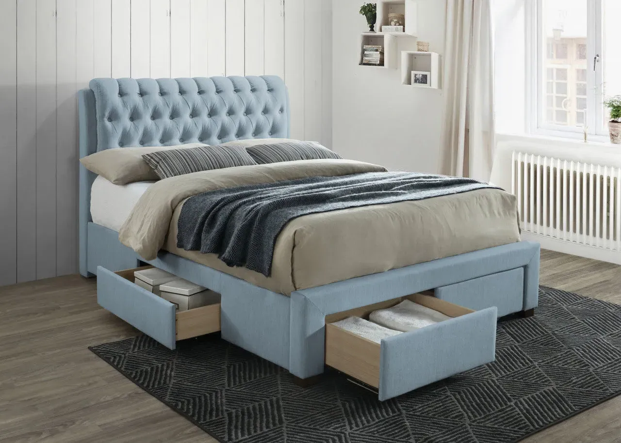 Double Bed with 4 Drawers - Blue, Fabric image