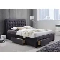 Double Bed with 4 Drawers - Grey, Fabric