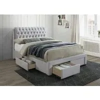 Double Bed with 4 Drawers - Stone, Fabric