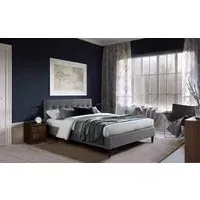 Double Bed with Button Headboard - Grey, Fabric