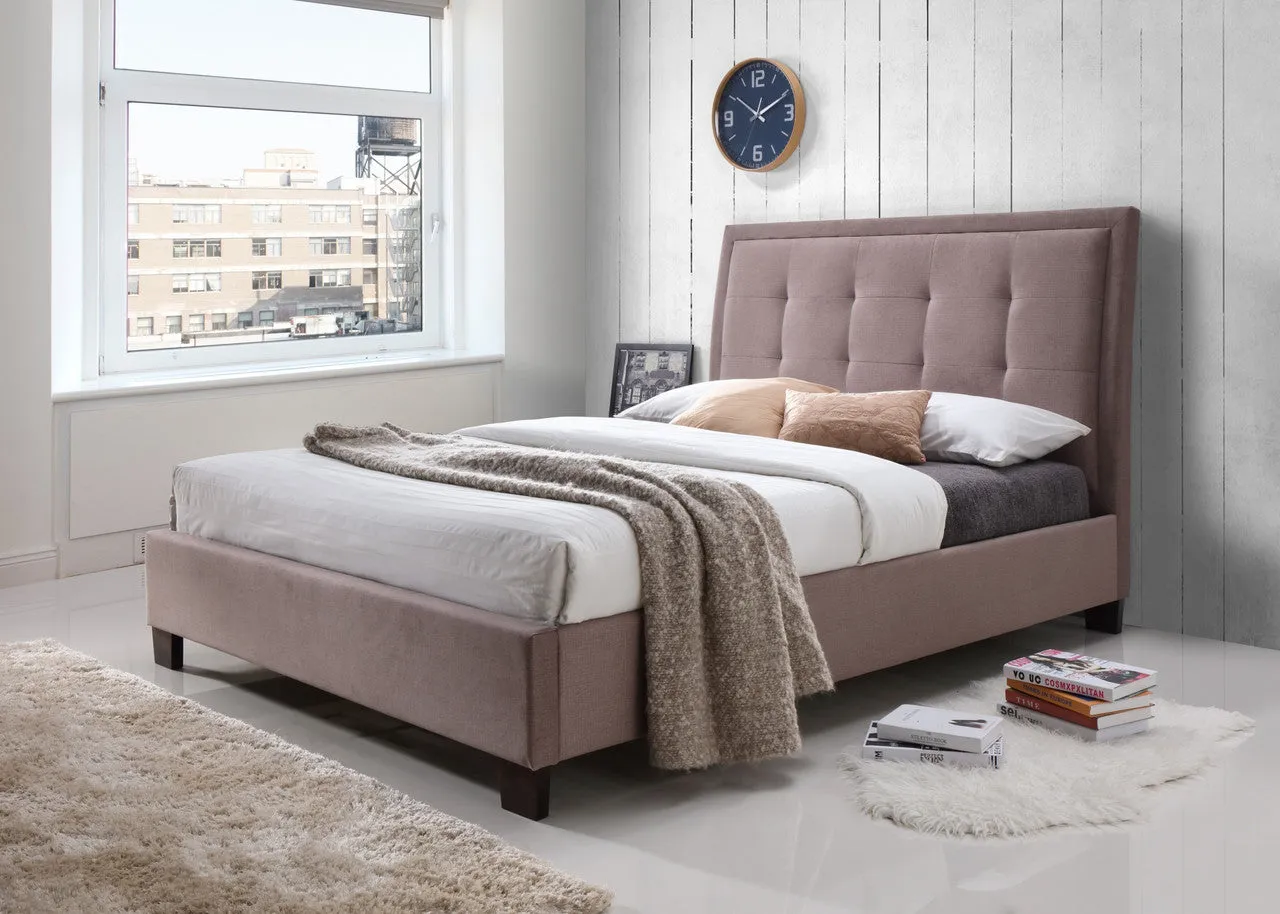 Double Bed with Buttoned Headboard - Brown, Fabric image