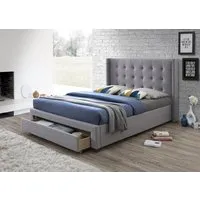 Double Bed with Front Drawer - Grey, Fabric