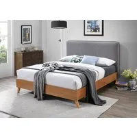 Double Platform Bed with Headboard - Grey, Oak