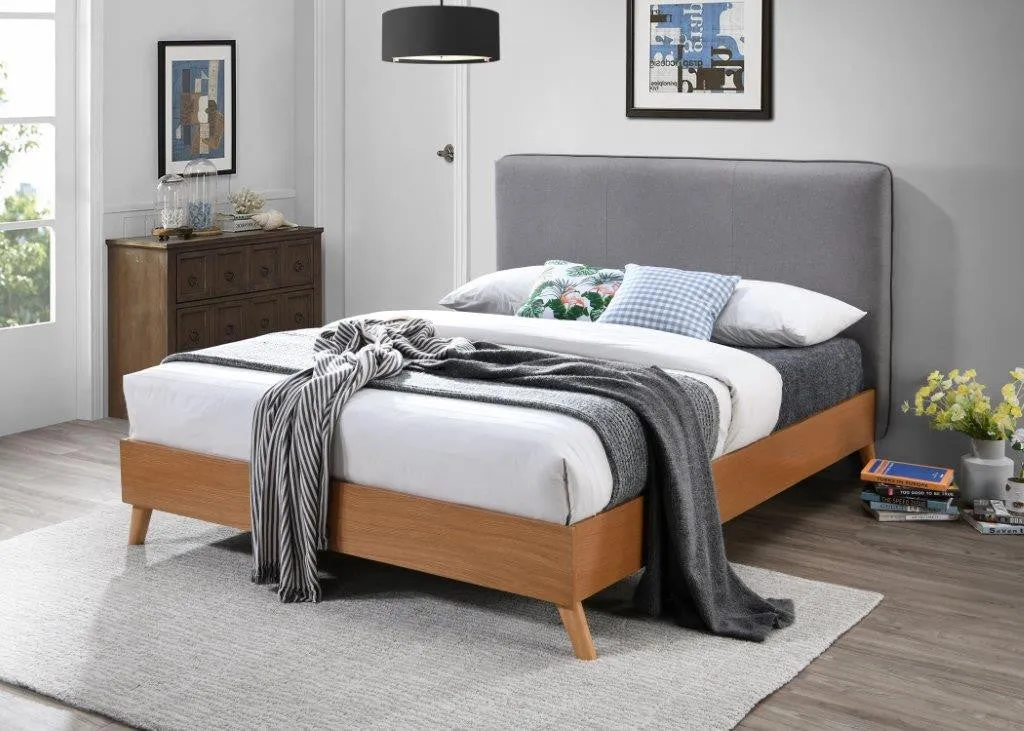Double Platform Bed with Headboard - Grey, Oak image