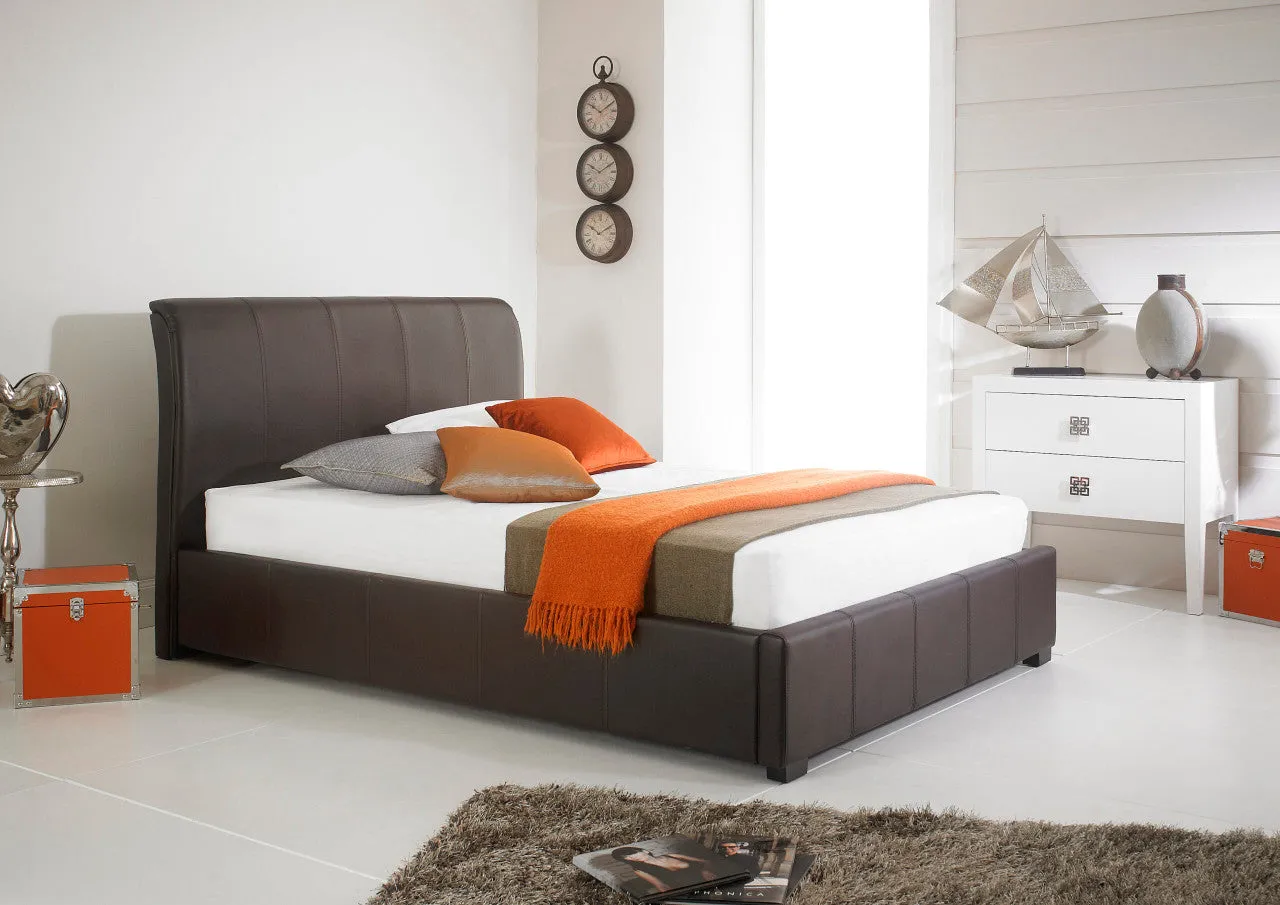 Double Storage Bed with Curved Headboard - Brown image