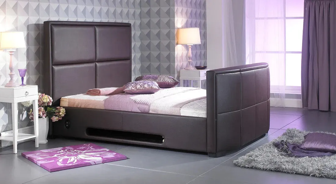 Double TV Bed with Storage - Brown, Leather image