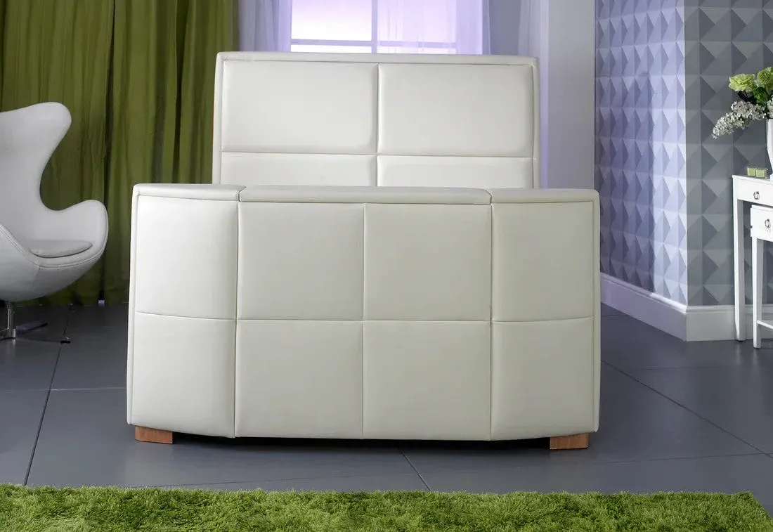 Double TV Bed with Storage - Ivory, Leather