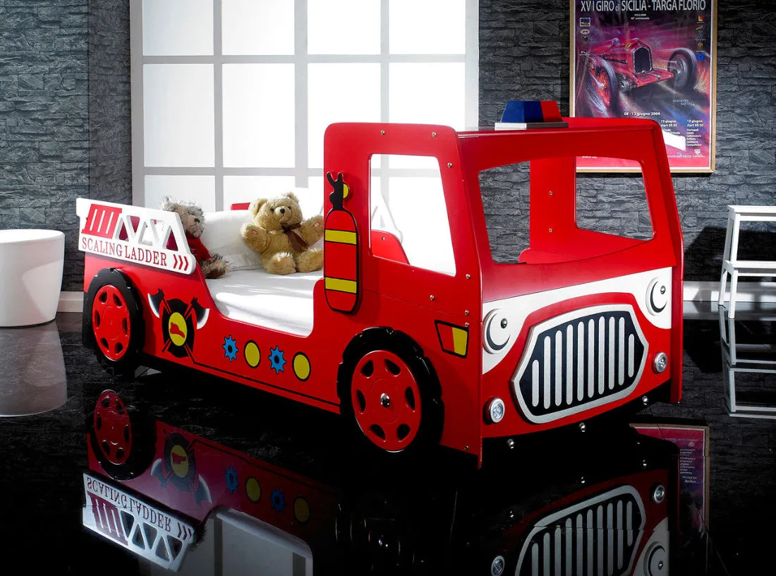 Fire Engine Bed with LED Lights - Red, MDF
