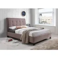 King Size Bed Frame with Buttons - Brown, Fabric