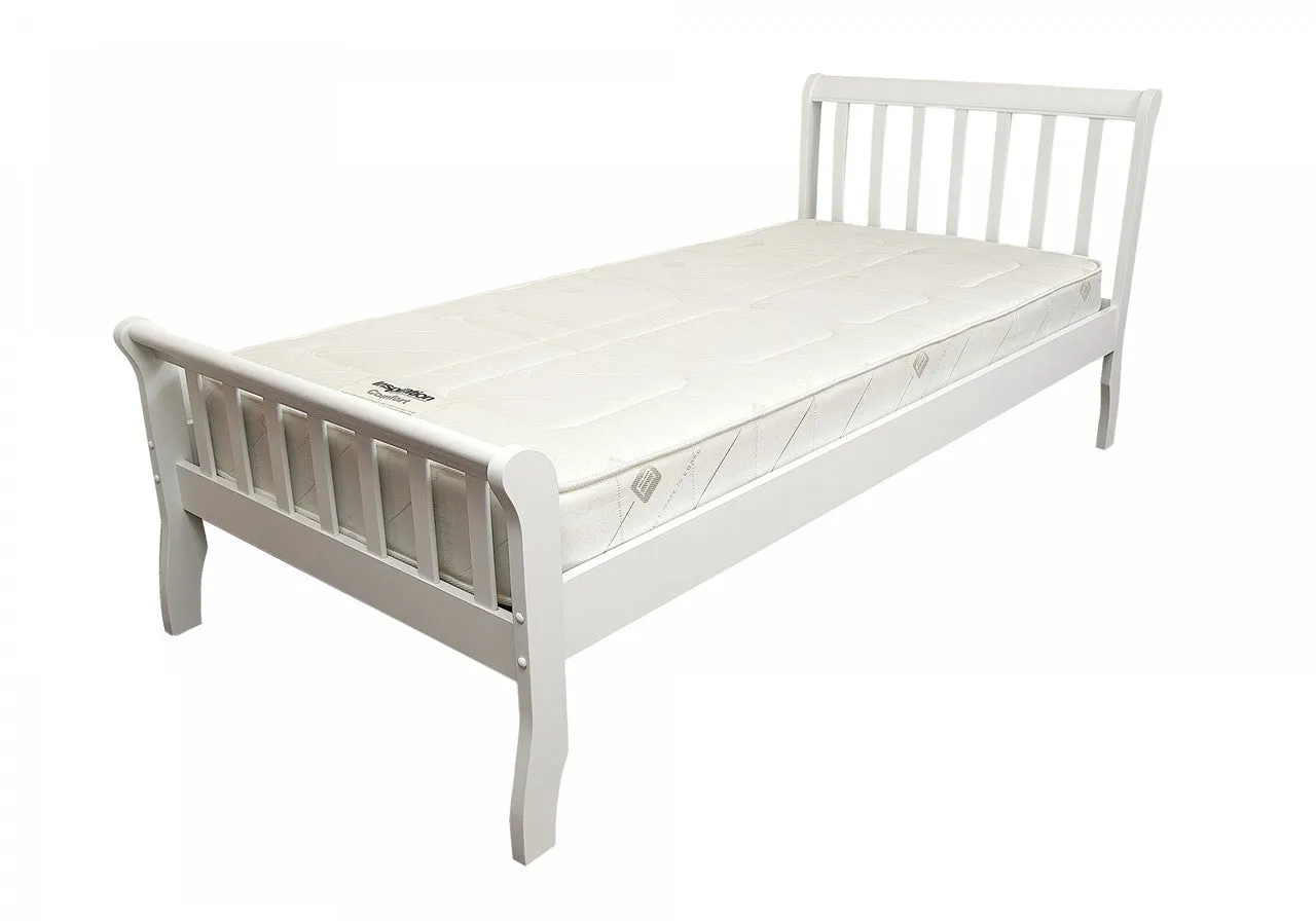 King Size Bed Frame with Curved Headboard - White Wood