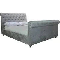 King Size Bed Frame with Headboard - Silver, Fabric