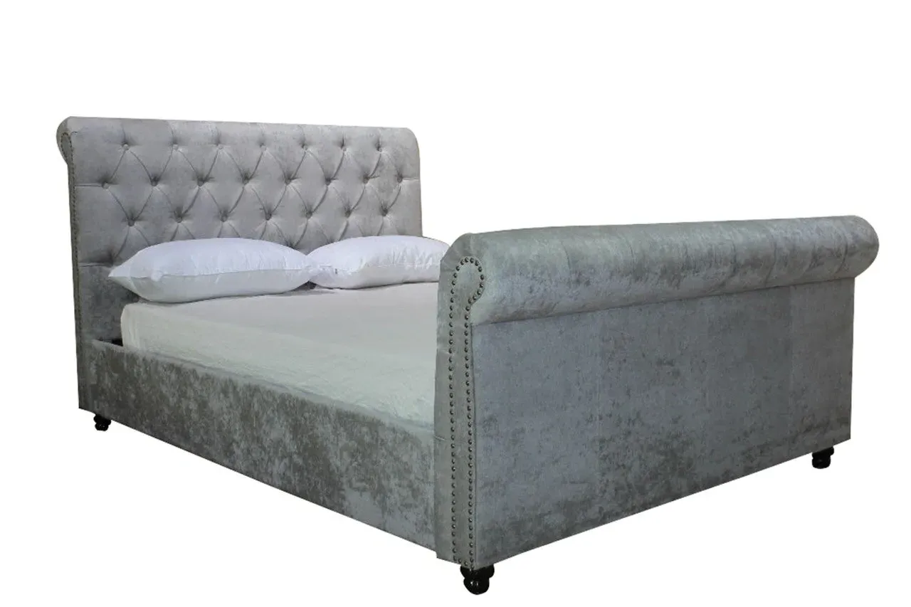 King Size Bed Frame with Headboard - Silver, Fabric