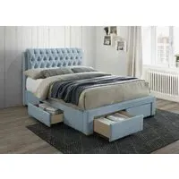 King Size Bed with 4 Drawers - Blue, Fabric