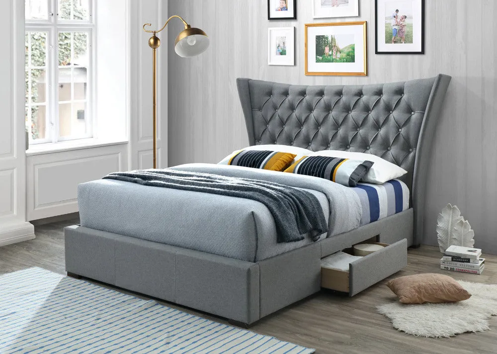King Size Bed with Storage - Grey, Fabric