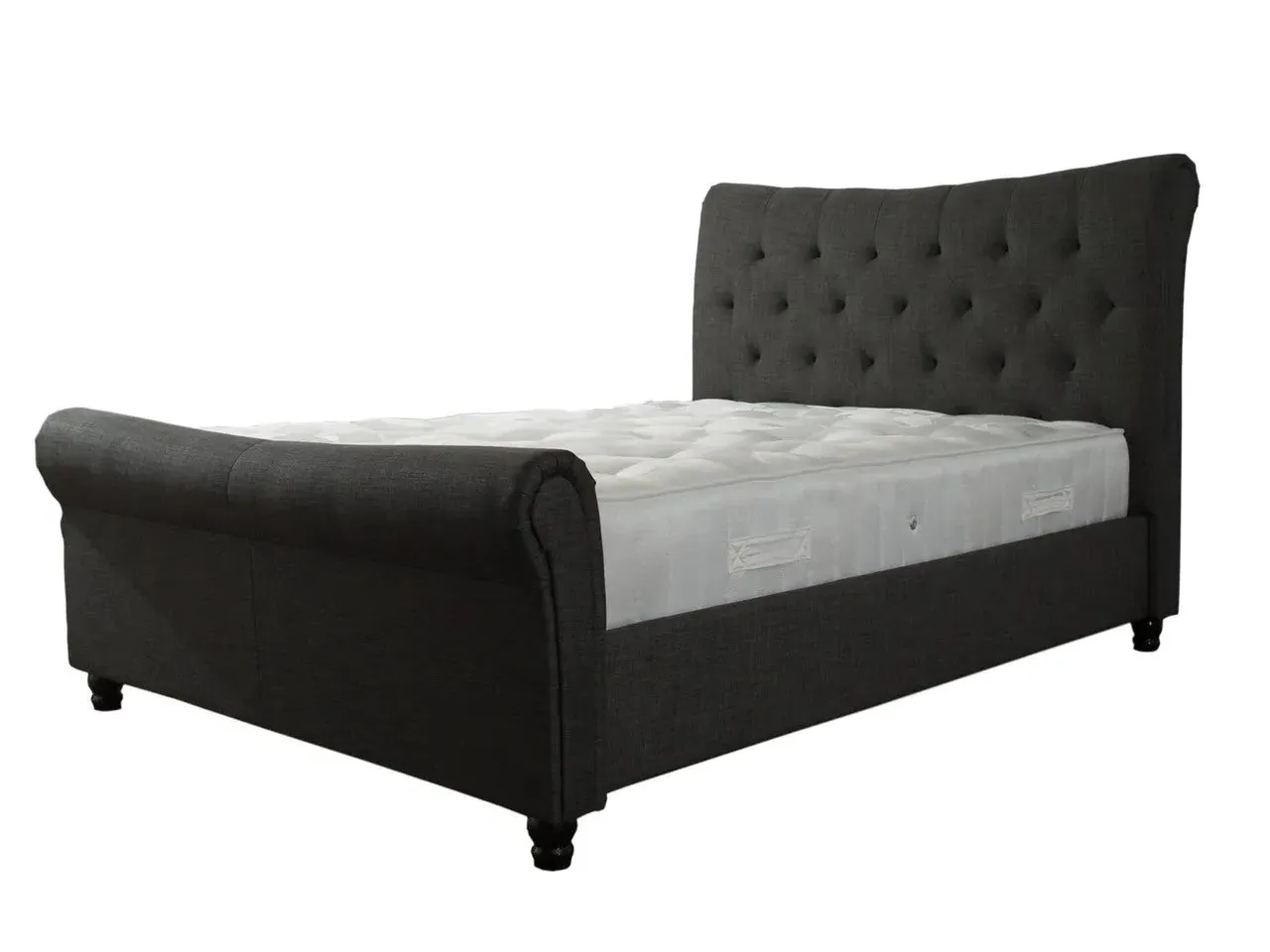 King Size Scroll Bed with Roll Top - Grey, Fabric