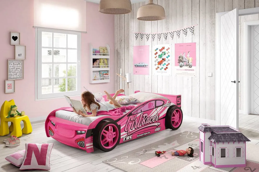 Racing Car Bed with Side Rails - Pink, MDF image