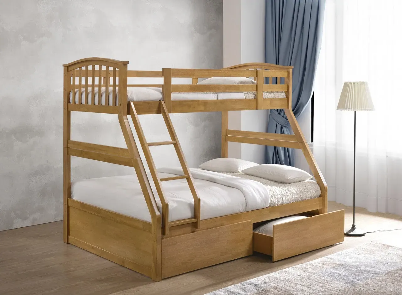 Triple Sleeper Bunk Bed with Ladder - Oak, Wood image