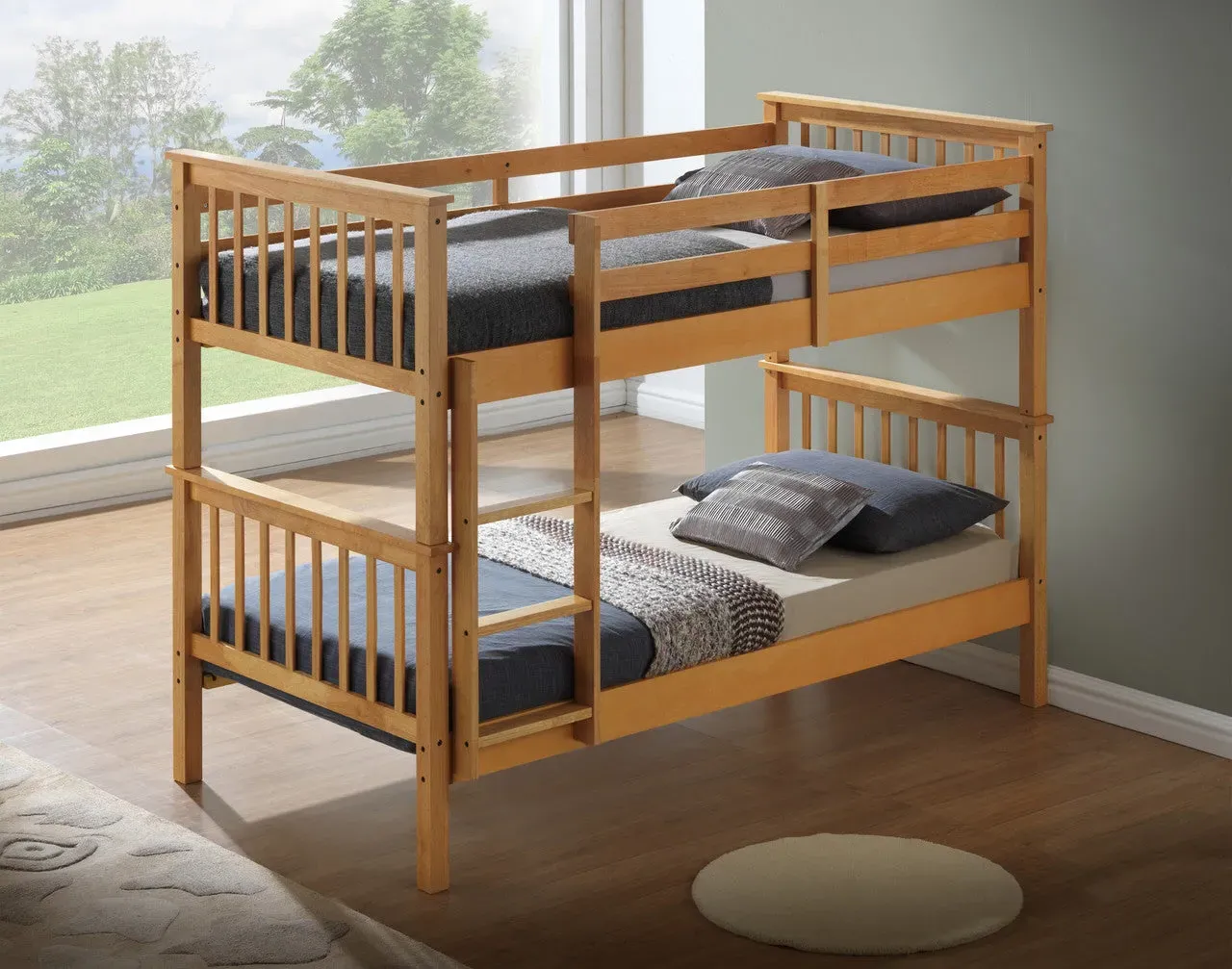 Twin Bunk Bed with Safety Rail - Beech Wood image