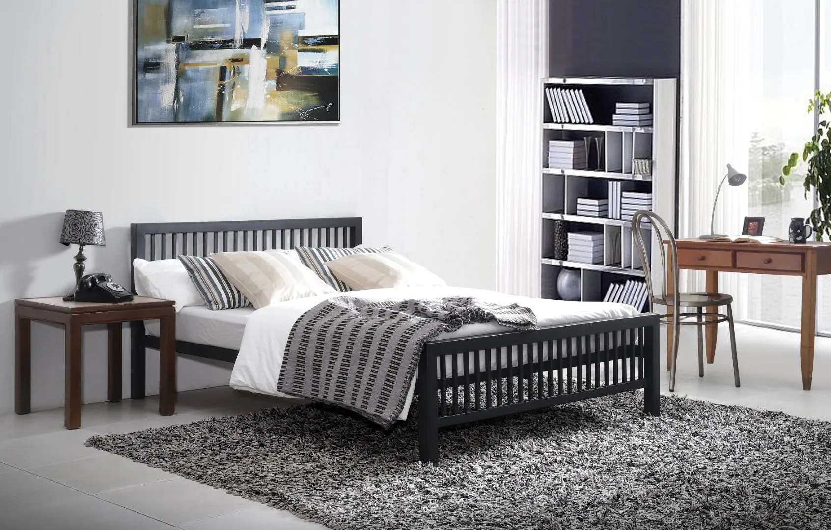 Double Bed Frame - Charcoal Black, Metal