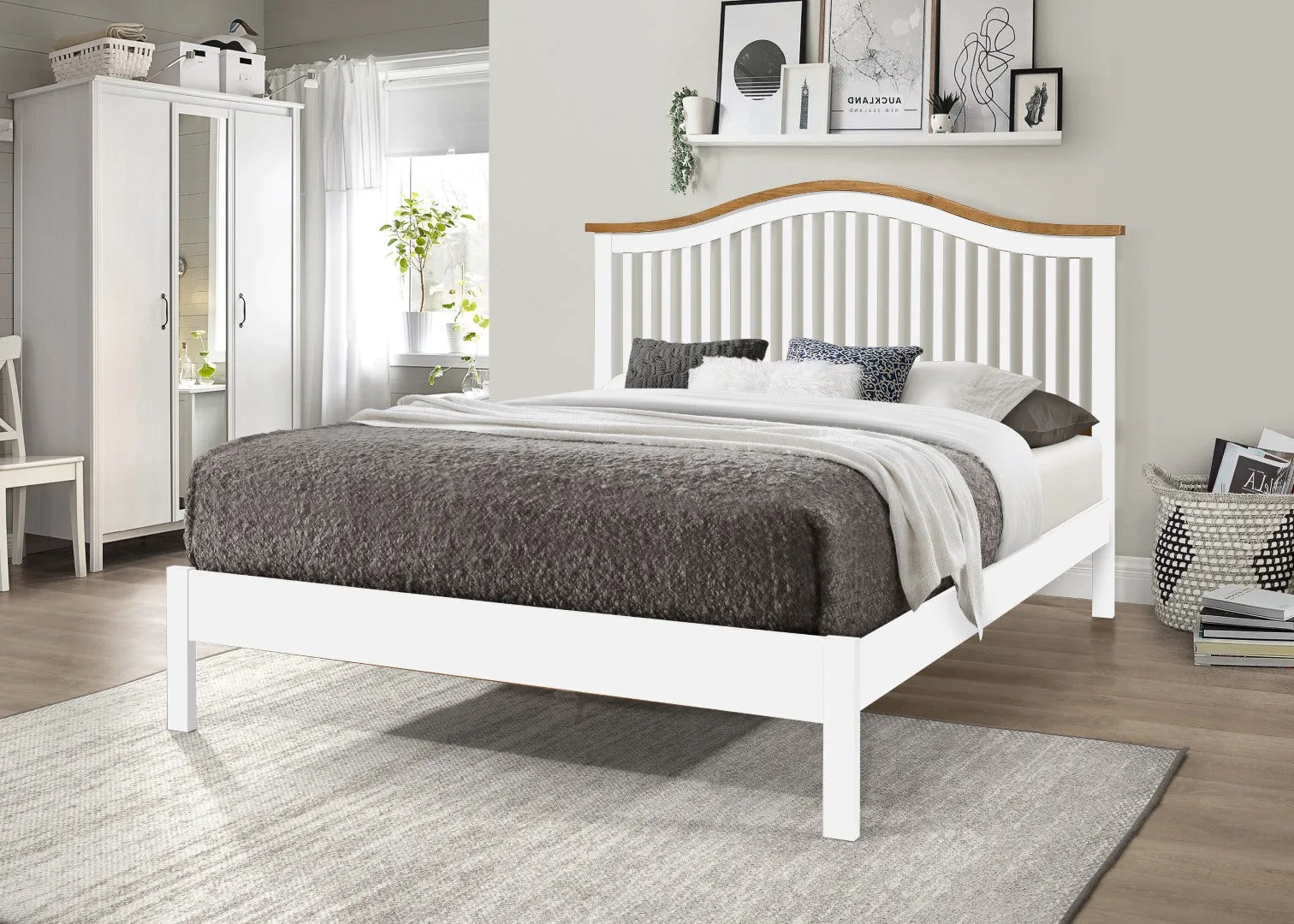 Double Bed Frame Shaker Style - White, Hevea Wood