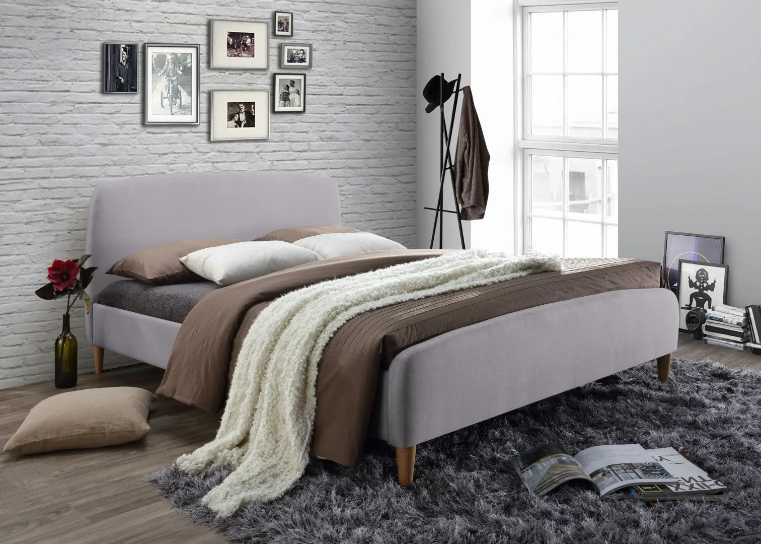 Double Bed Frame Upholstered - Light Grey, Fabric image